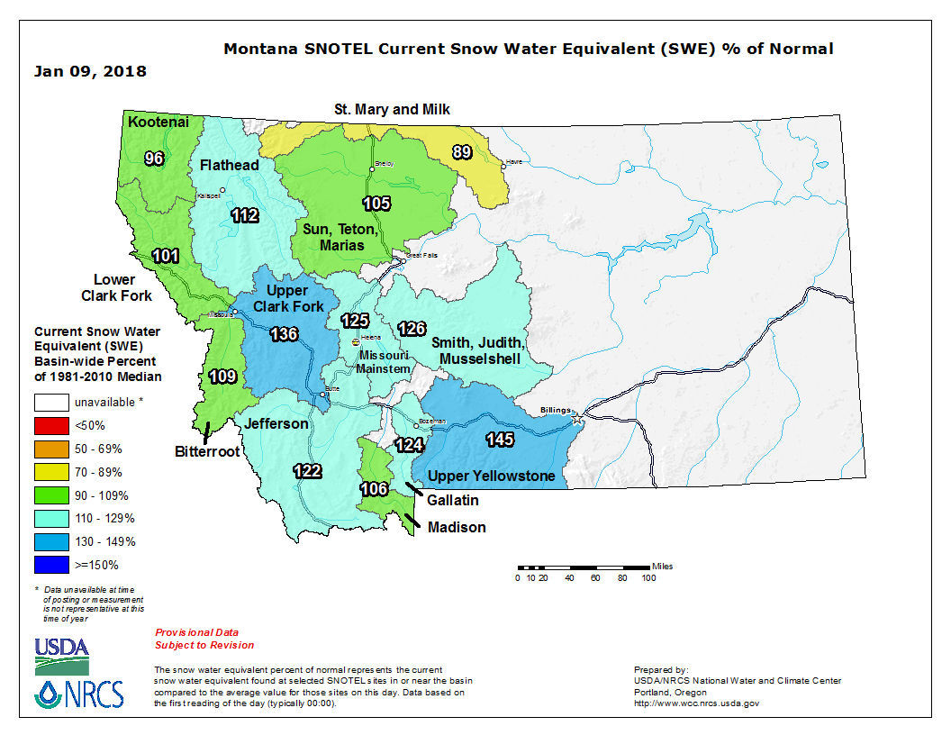 NRCS snow pack report Jan. 9, 2018